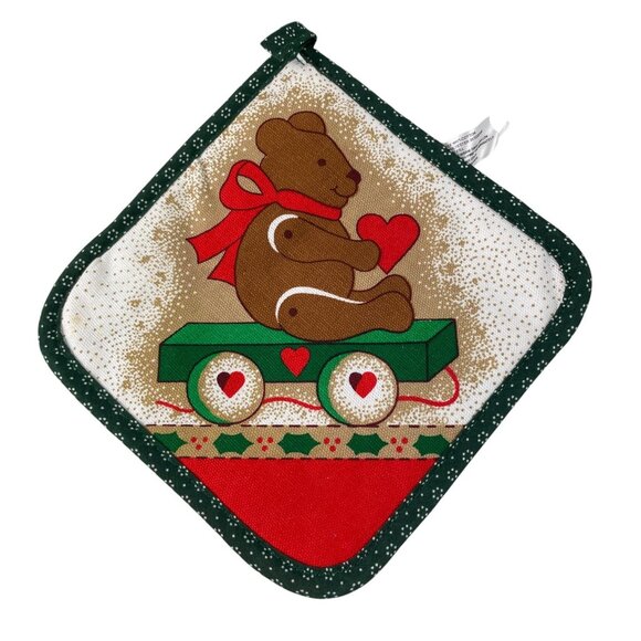 Vintage Christmas Themed Holiday Set of 5 Oven Mitts Pot Holders & Placemat - Picture 2 of 16